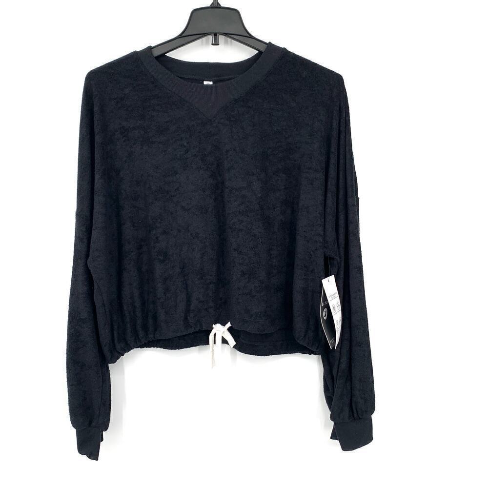 NWT Glyder Yoga Inspired Terry Knit Black Crop Oversized Pullover Womens Size XL